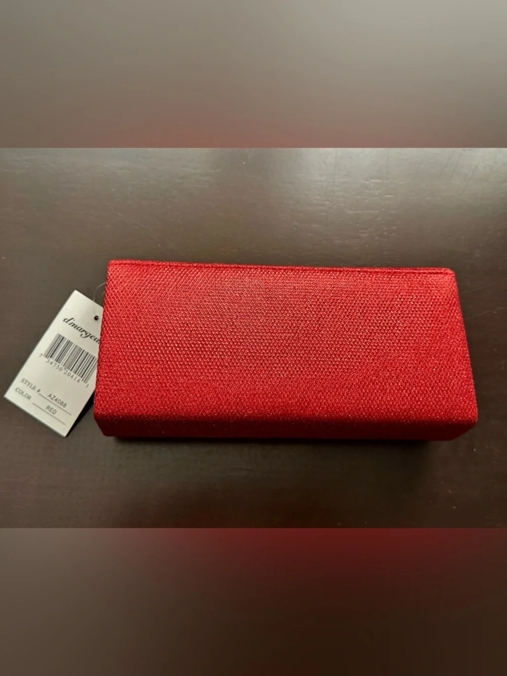Red Textured Evening Clutch with Diagonal Detail - Picture 7 of 9